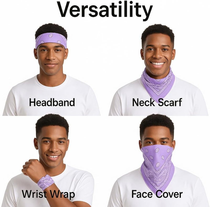 SUNRIBE 3 Pack Paisley Bandanas – 100% Cotton Square 21x21 Head Wrap, Headband, Face Cover, Neck Scarf for Men & Women - Image 4